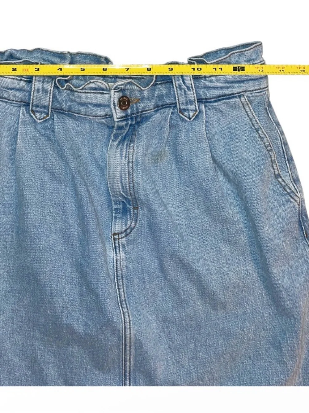 Gestuz Classic Light Blue Denim Paperbag Waist Skirt